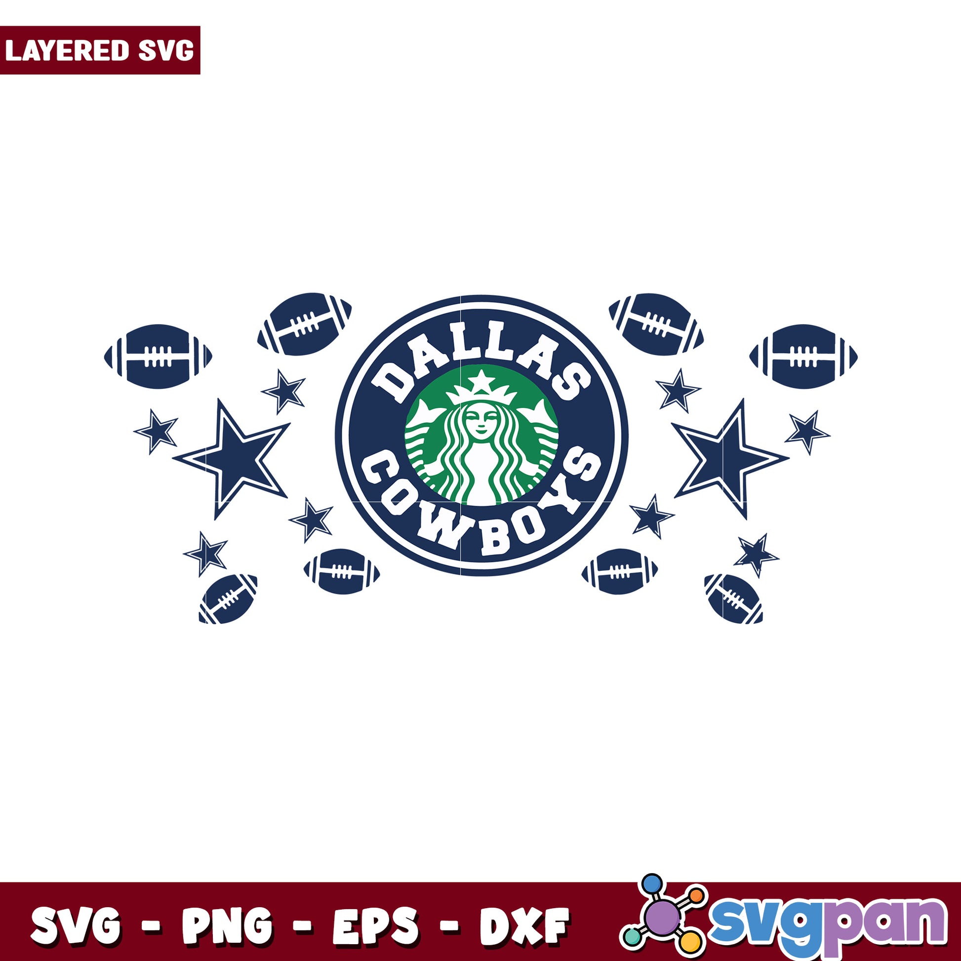 Dallas Cowboys Logo with Footballs and Stars, Perfect for Fans