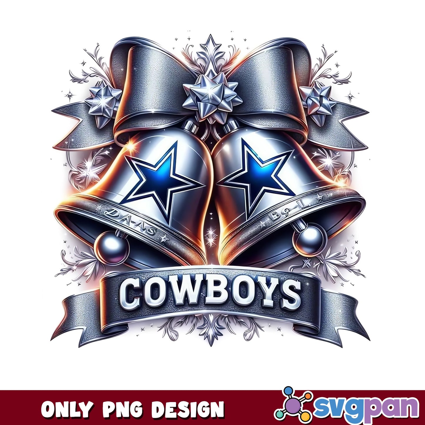 Dallas Cowboys Christmas Bells PNG, Cowboys NFL PNG, Football PNG