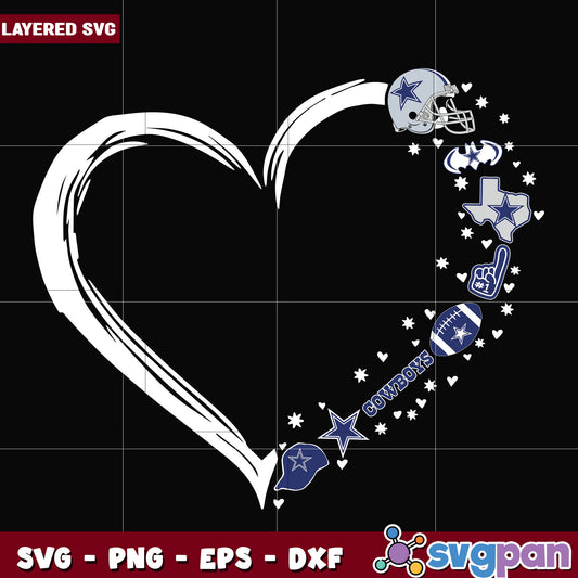 Dallas cowboys heart design svg, super bowl 2025 svg, nfl cowboys svg