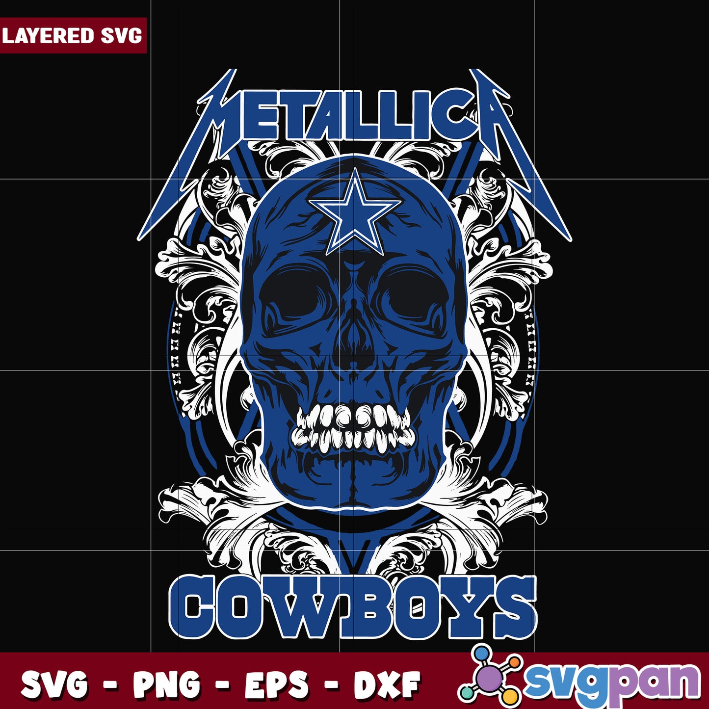 Dallas cowboys skull metallica svg, super bowl svg, nfl teams logo svg