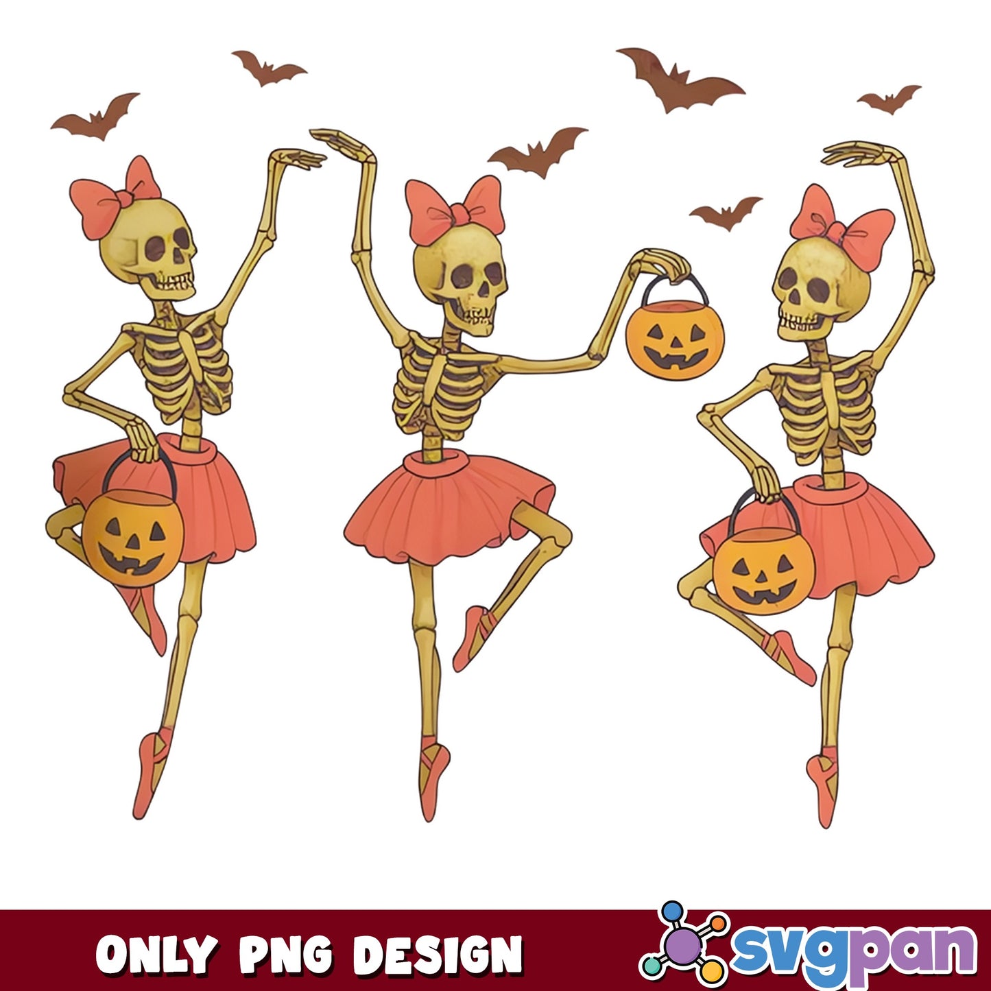 Dancing Skeleton Ballerina Halloween PNG, Cute Skull PNG, Halloween PNG