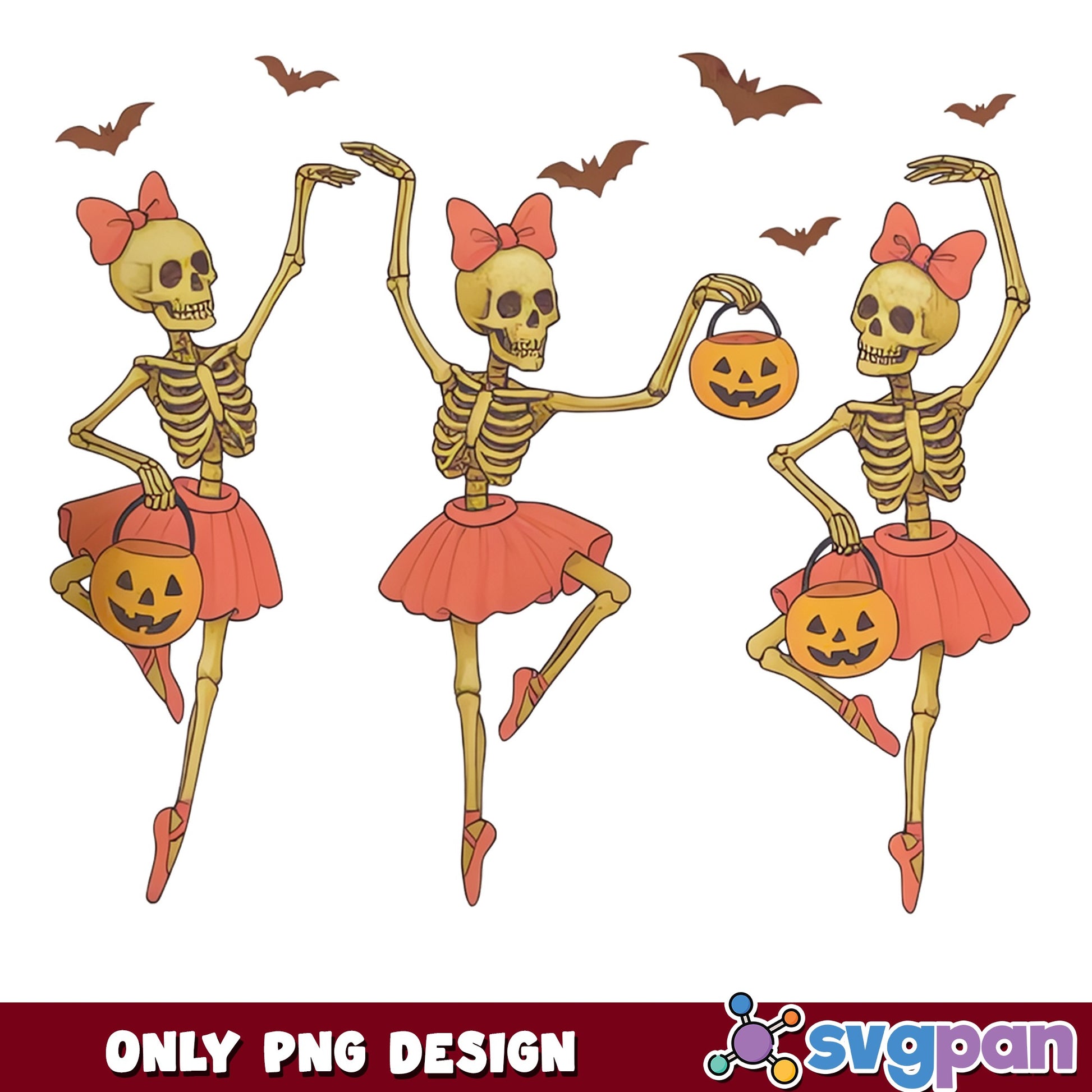 Dancing Skeleton Ballerina Halloween PNG, Cute Skull PNG, Halloween PNG