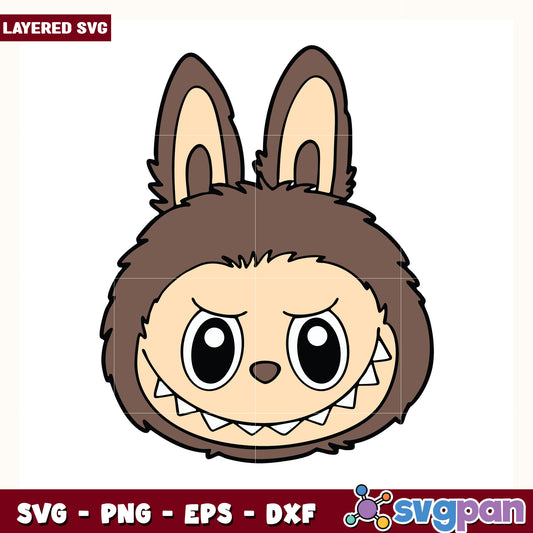 Dark brown labubu head design svg, cute labubu svg, popmart labubu svg