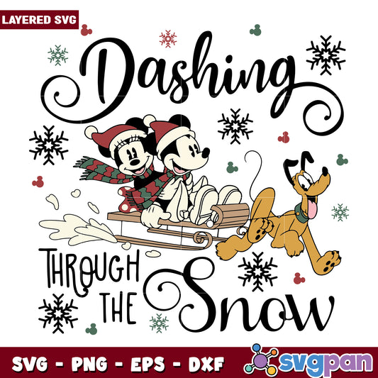 Dashing through the snow svg, christmas lights svg, cartoon svg
