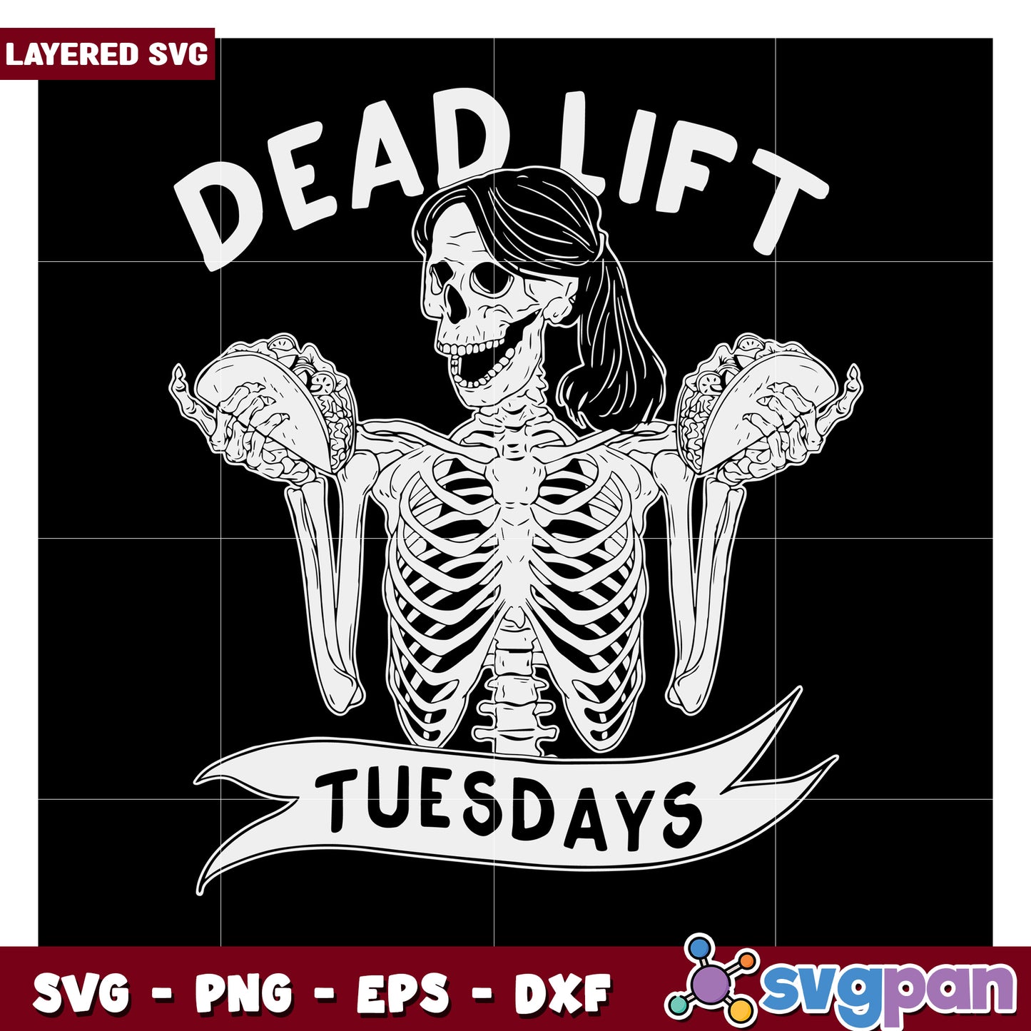 Dead Lift Tuesdays Skeleton Graphic for Fitness Lovers, Fun SVG Design