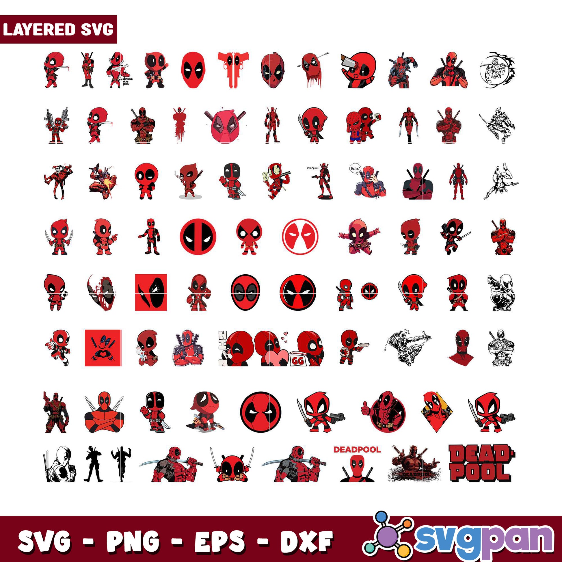 Deadpool SVG Bundle Layered PNG, EPS, DXF