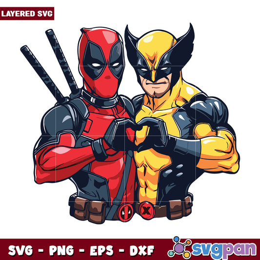 Deadpool and Wolverine heart svg, Deadpool and Wolverine svg