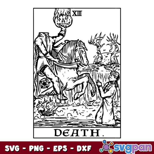 Death Tarot Card Headless Horseman Gothic Halloween Spooky svg