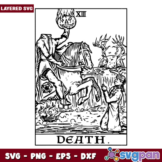 Death tarot haedless horseman gothic svg, halloween horror nights​ svg, spooky halloween svg