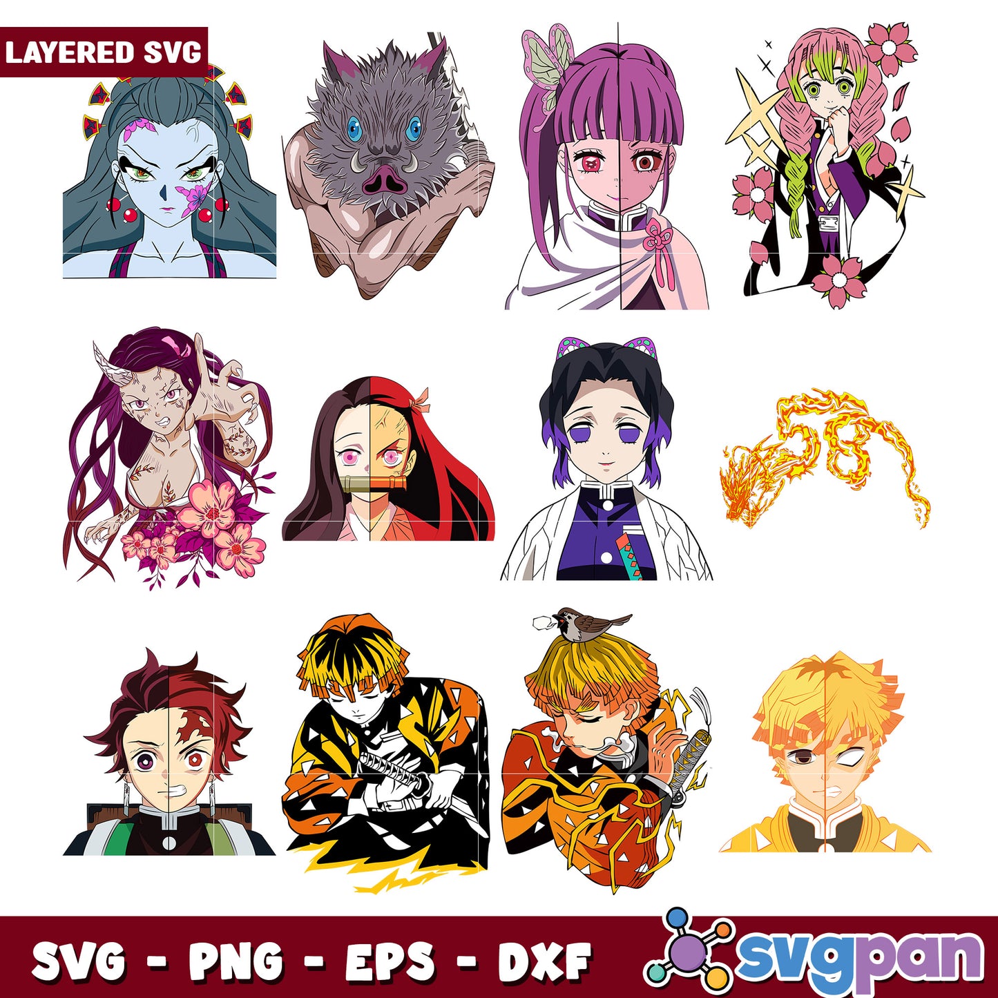 Demon Slayer SVG Bundle Cute Layered Designs Set
