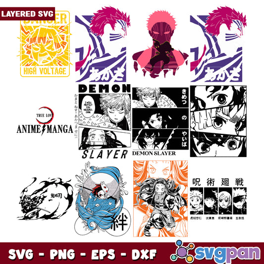 Demon Slayer SVG Bundle Layered Anime Designs