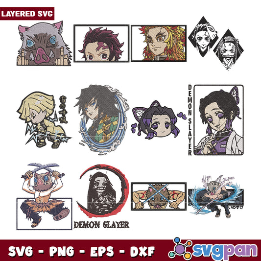 Demon Slayer SVG Bundle Layered Embroidery Designs