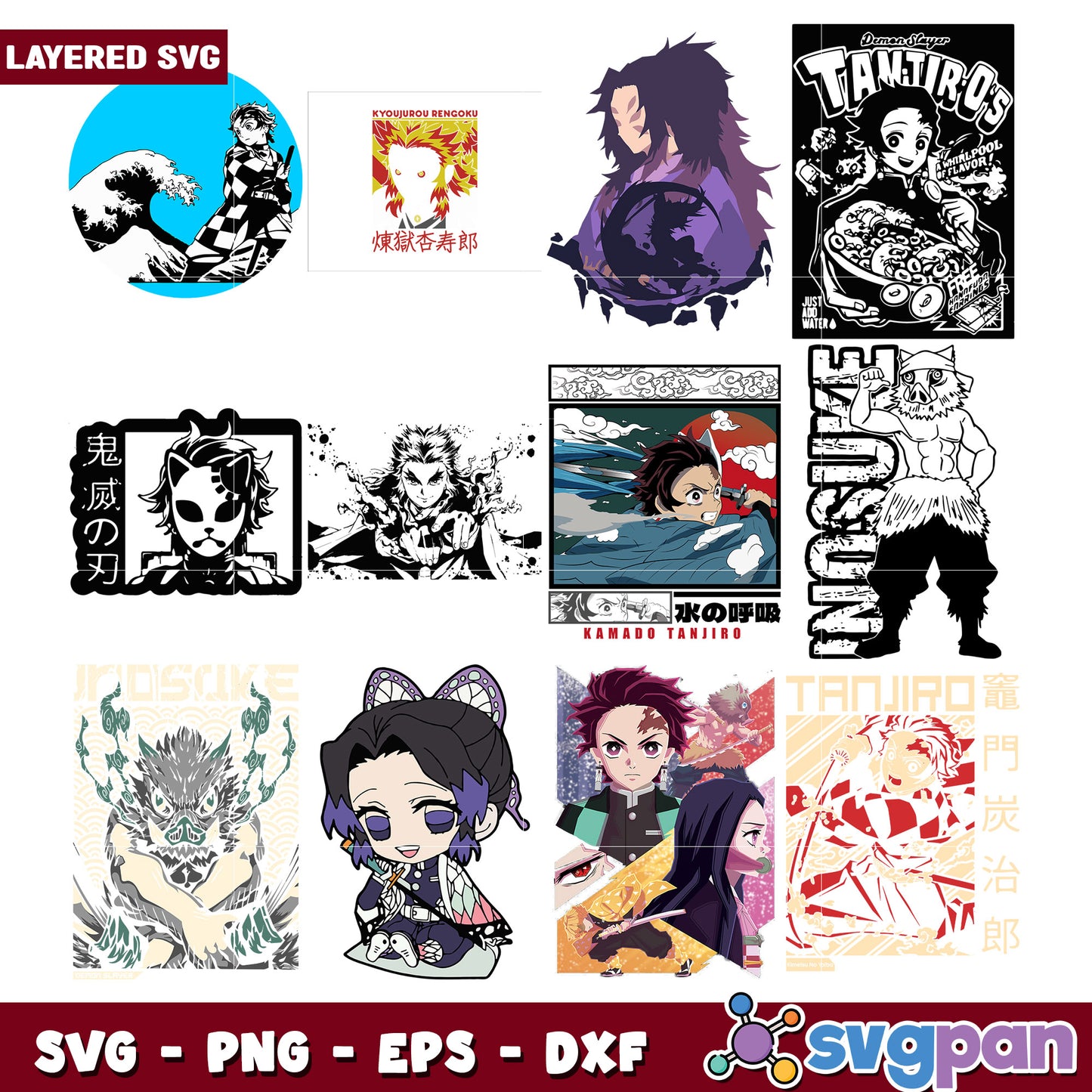 Demon Slayer SVG Bundle Tanjiro, Nezuko, More