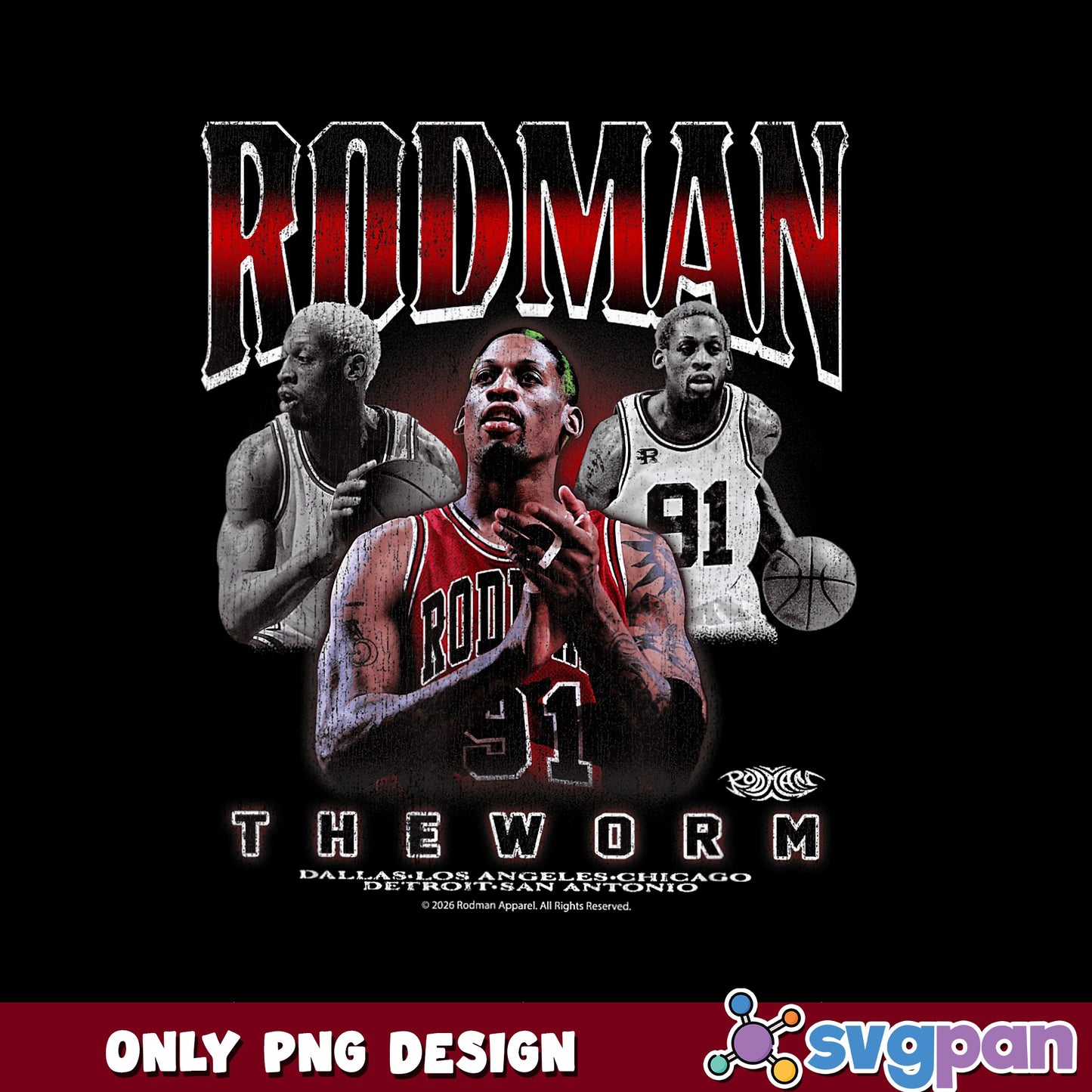 Dennis Rodman The Worm Vintage PNG, Basketball Player PNG, Retro 90s PNG
