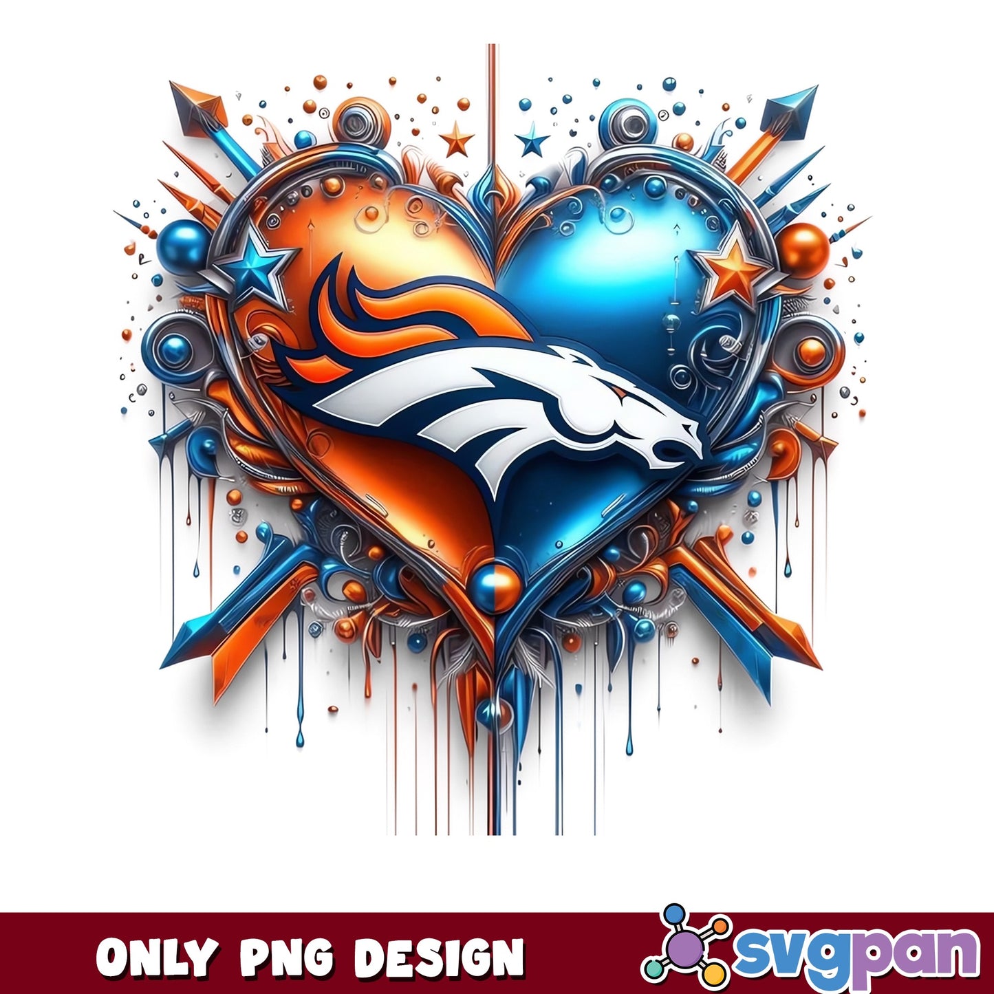 Denver Broncos Heart PNG, NFL Football Fan Gift, Broncos PNG
