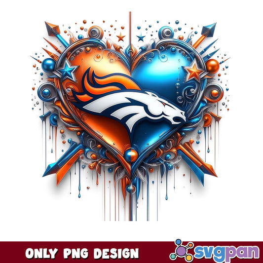 Denver Broncos Heart PNG, NFL Football Fan Gift, Broncos PNG