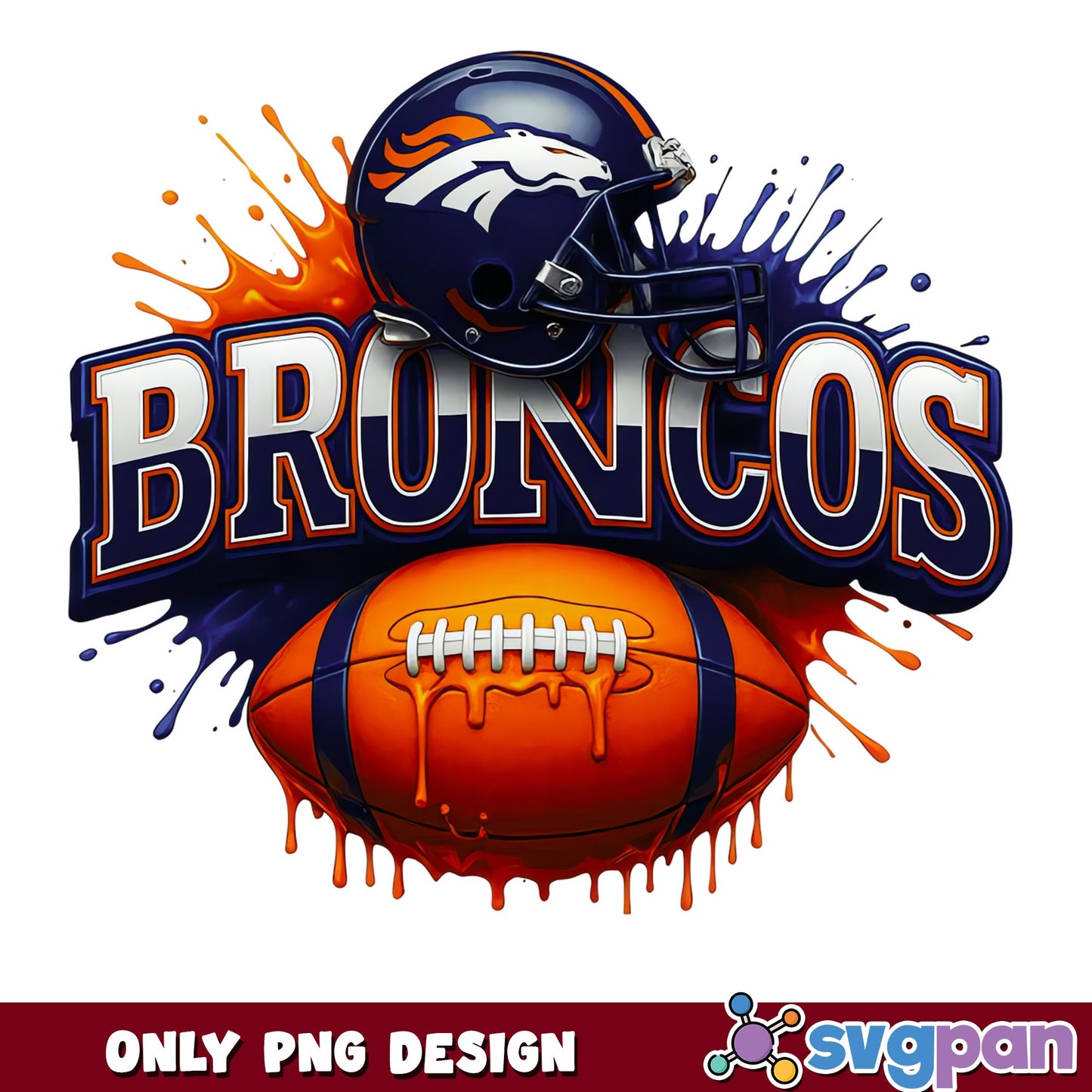 Denver Broncos PNG, Football Helmet Drip Design, NFL PNG