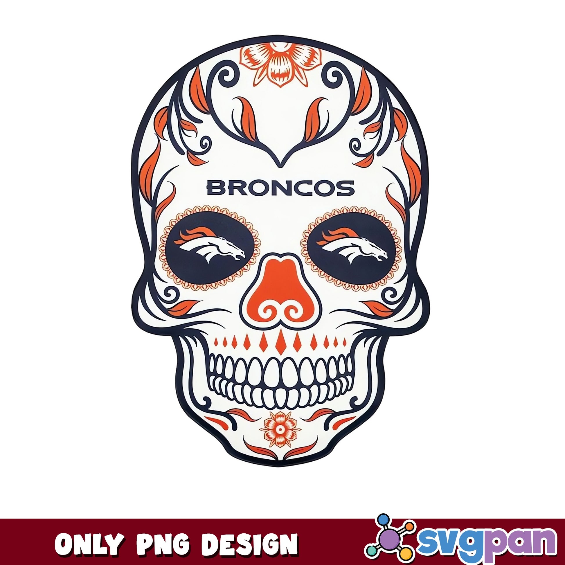Denver Broncos Sugar Skull PNG, NFL Sugar Skull, Football PNG