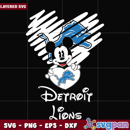 Detroit Lions heart mickey svg, nfl teams svg, american football svg