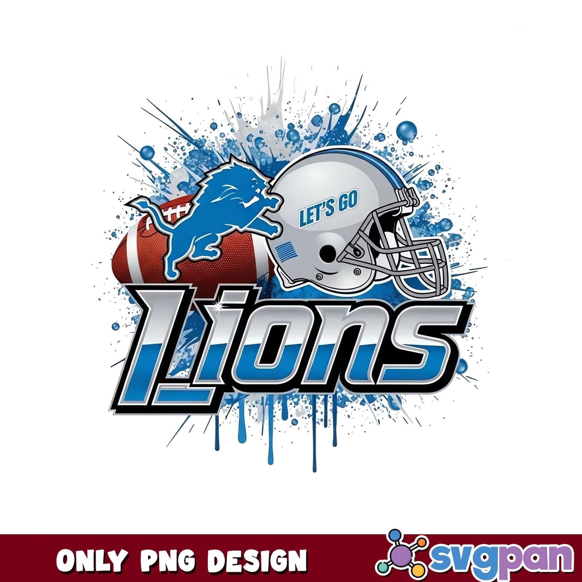 Detroit Lions Football PNG, Lions Helmet Splatter PNG, NFL PNG