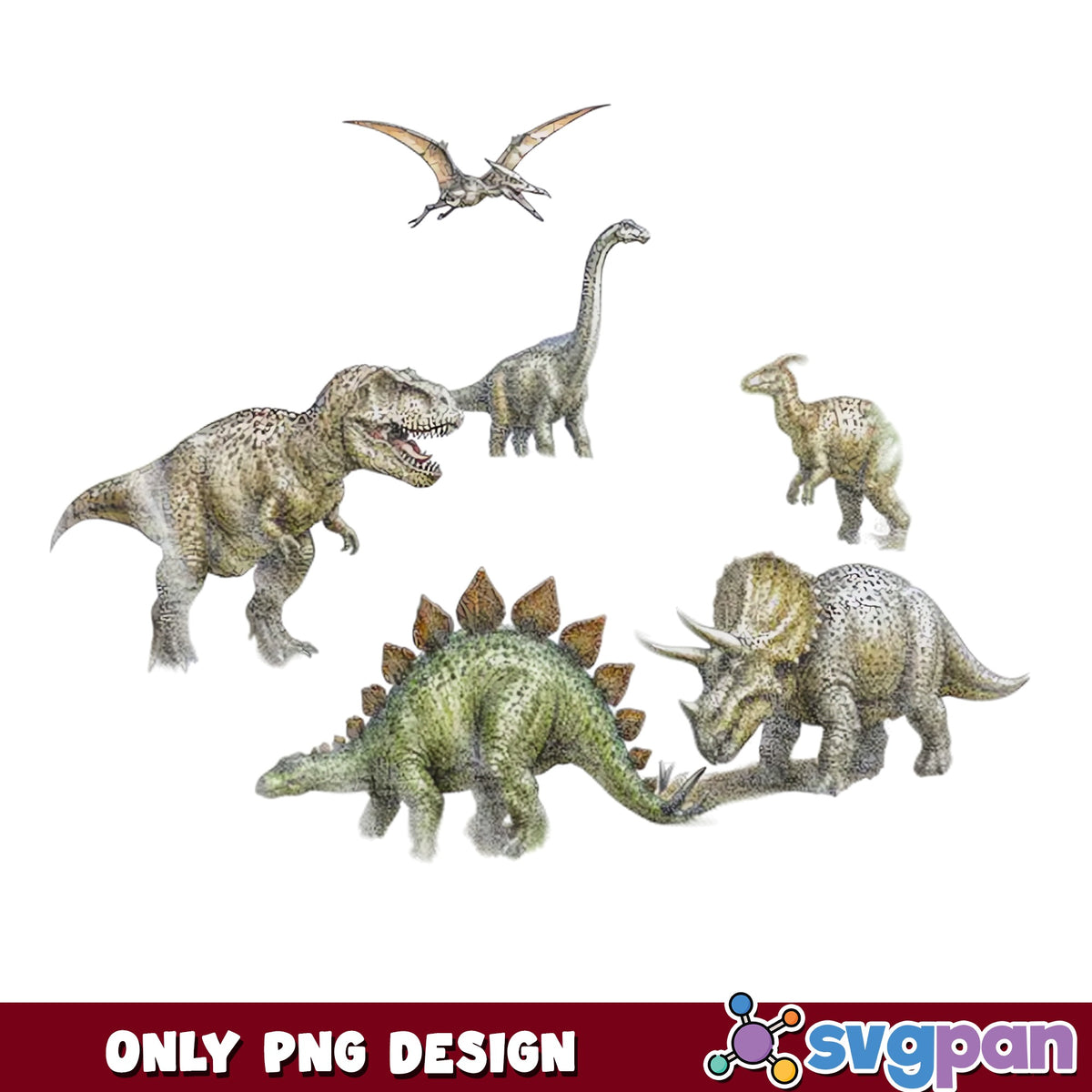 Dinosaur Bundle PNG, T-Rex Stegosaurus Triceratops PNG, Dino Clipart PNG