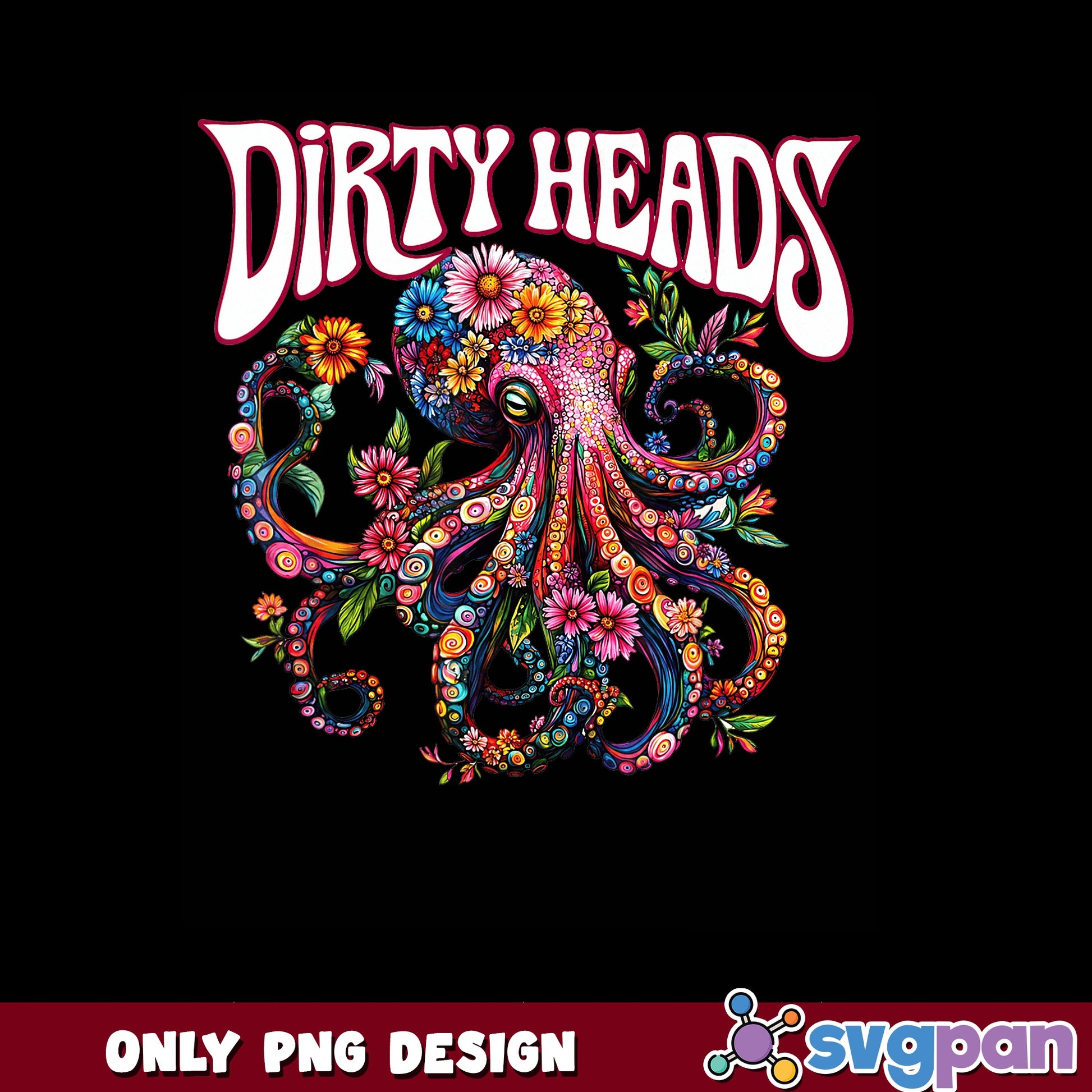 Dirty Heads Floral Octopus PNG, Band Music PNG, Retro PNG