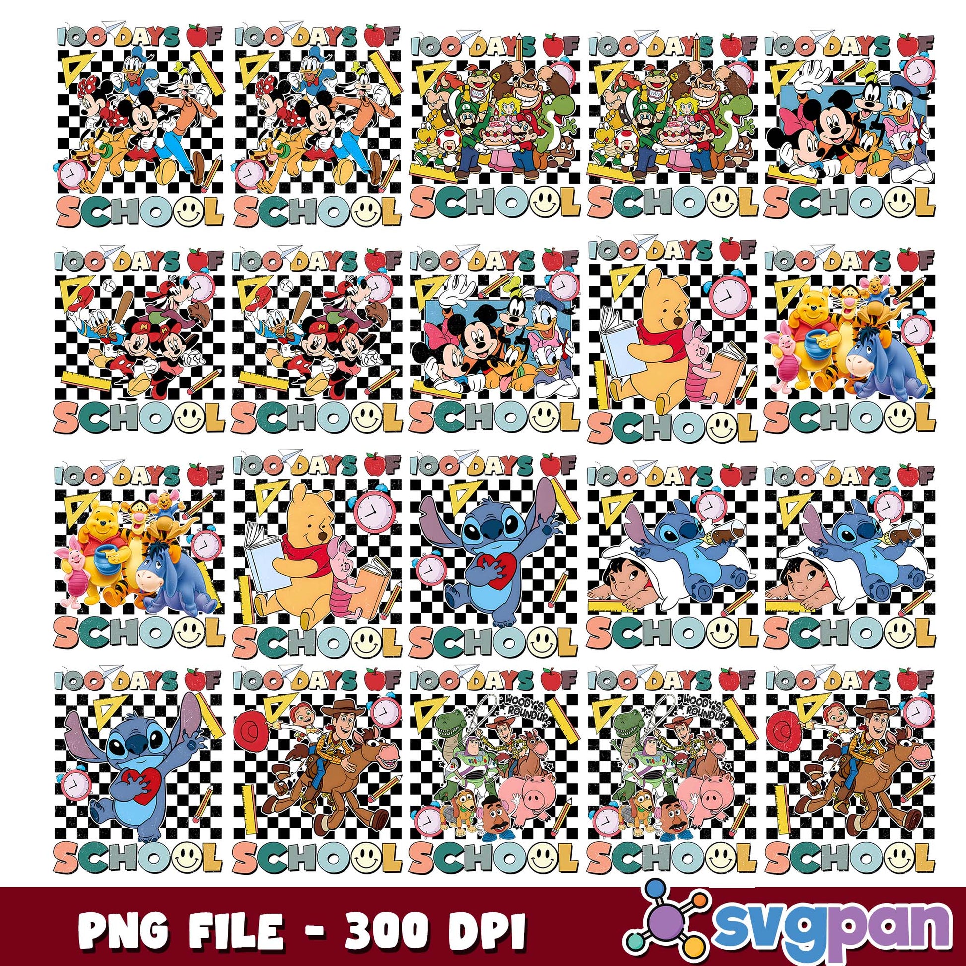 100 days of disney school png bundle