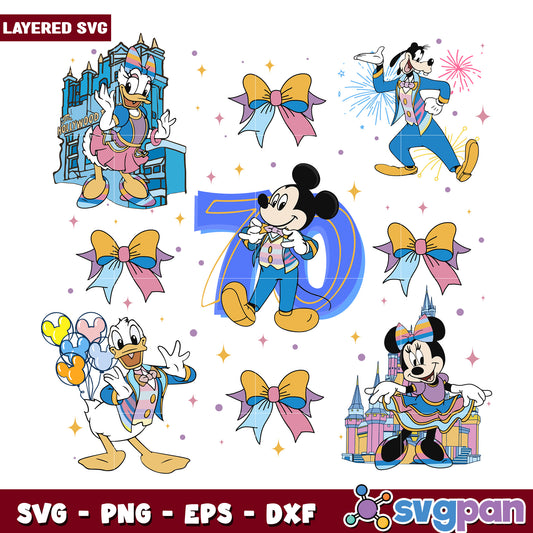 Disney 70 years png, mickey mouse characters png, walt disney png