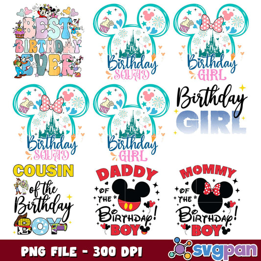 Disney Birthday PNG Bundle Squad, Girl, Boy