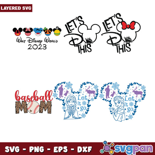 Disney Bundle SVG Mickey, Frozen, Baseball