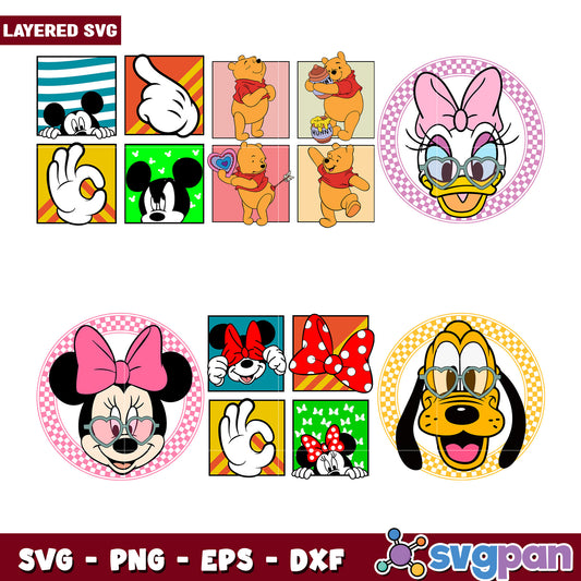 Disney Bundle SVG Mickey, Minnie, Winnie the Pooh