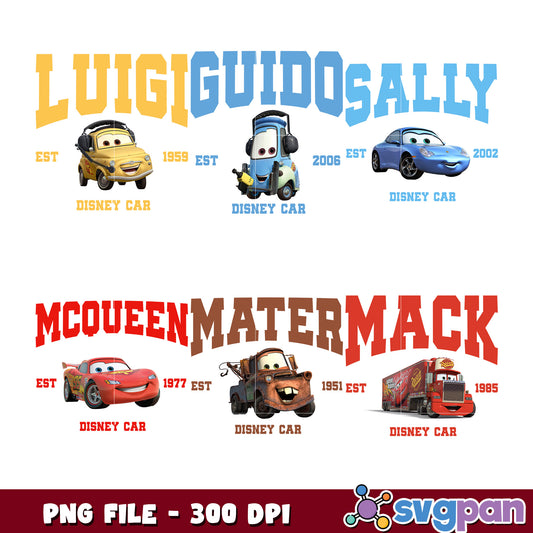 Disney Cars Character Bundle PNG for Crafts 300 DPI