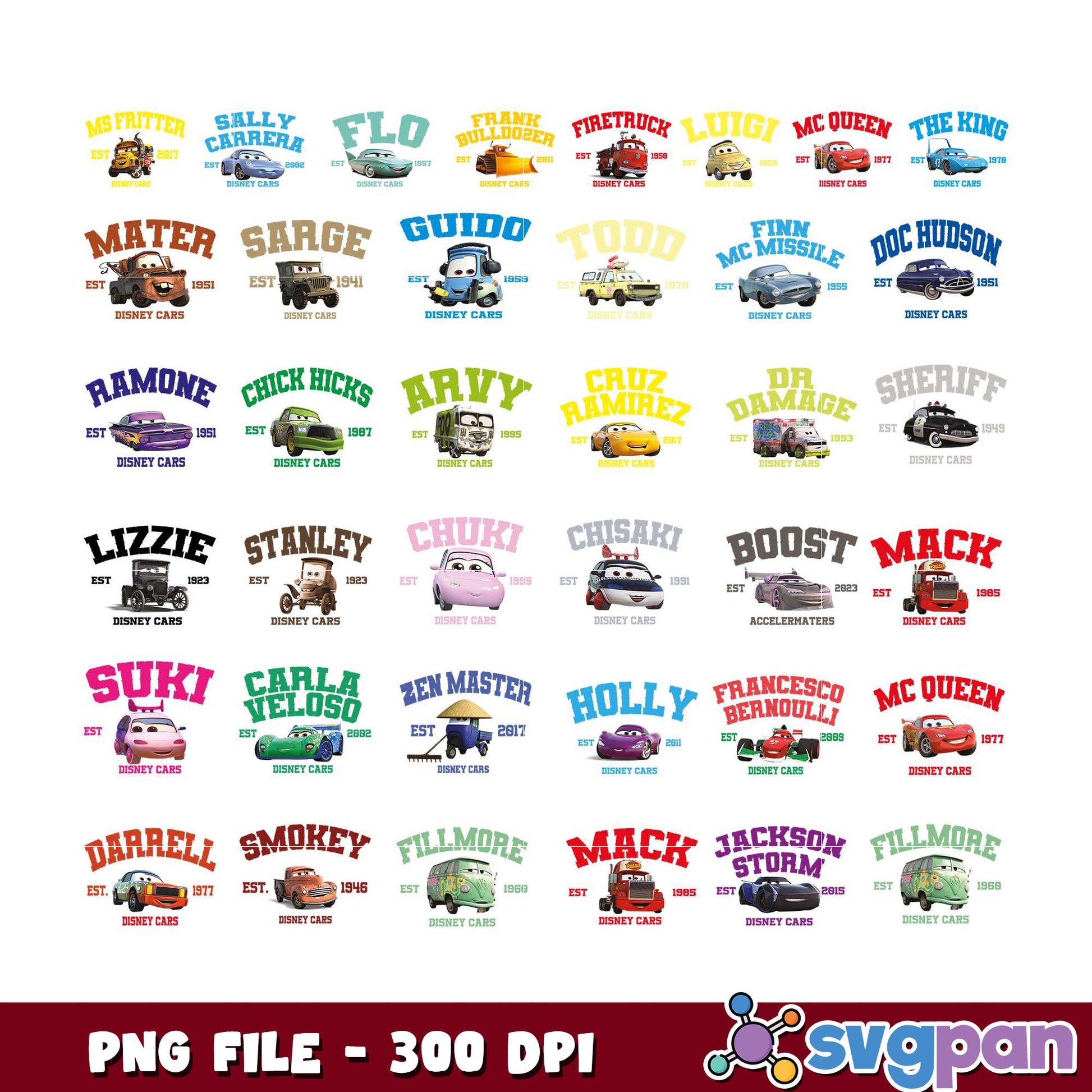 Disney Cars PNG Bundle 300 DPI