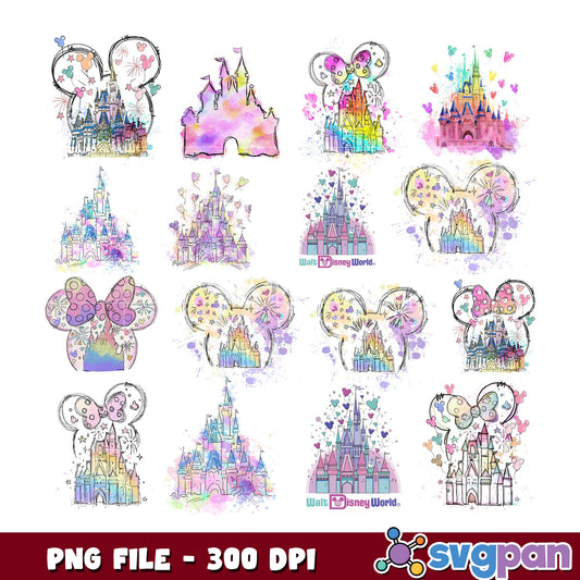 Disney Castle Watercolor PNG Bundle