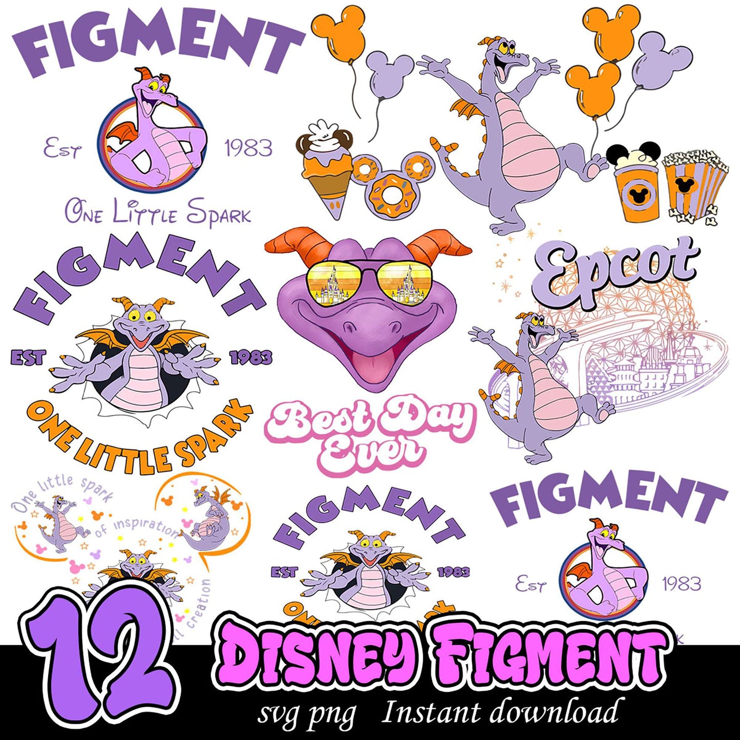 Disney Figment SVG Bundle 12 PNGs