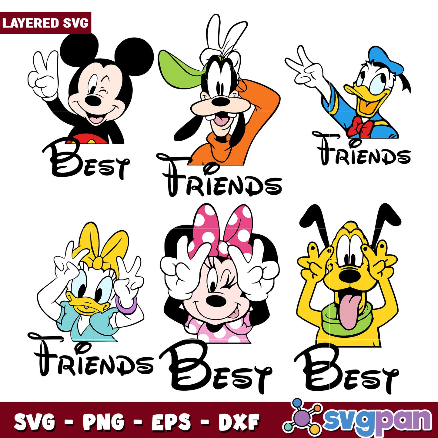 Disney Friends SVG Bundle Mickey, Minnie, Goofy