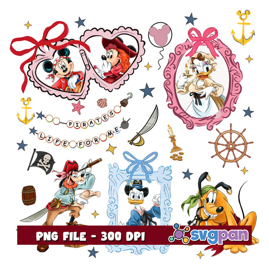 Disney Pirate Themed Character Stickers PNG Design Collection