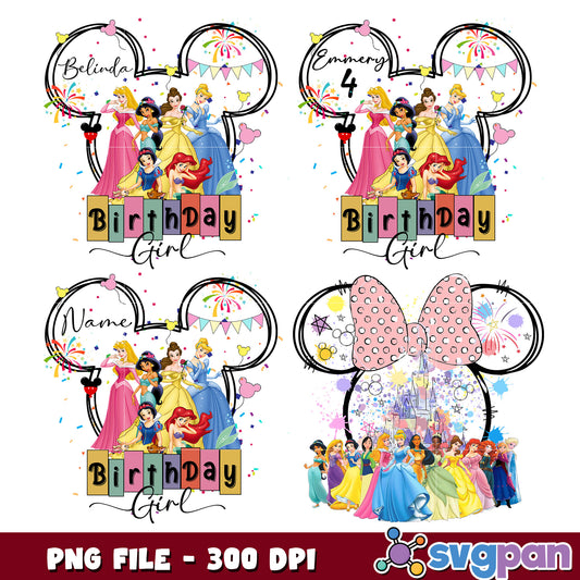 Disney Princess Birthday Girl PNG Bundle