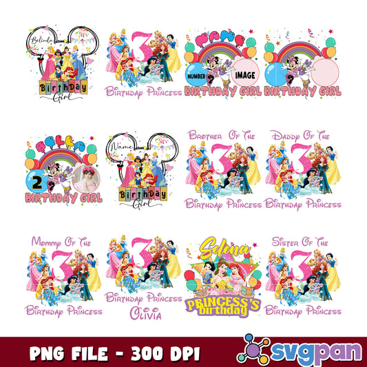 Disney Princess Birthday PNG Bundle