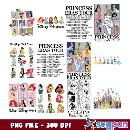Disney Princess Eras Tour PNG Bundle 300 DPI