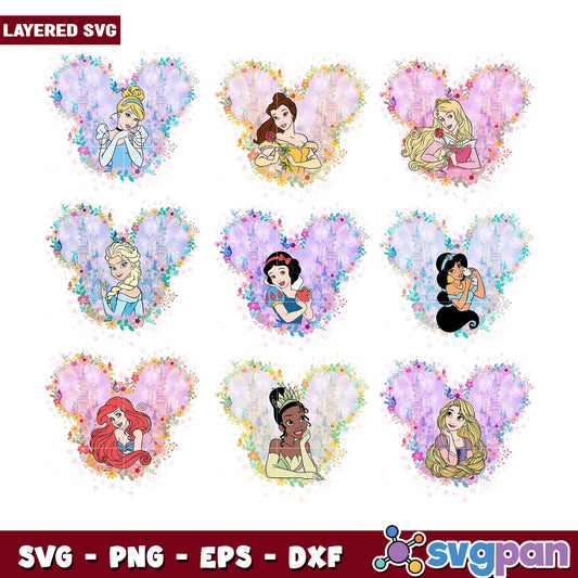 Disney Princess Heart Bundle SVG Clipart Files