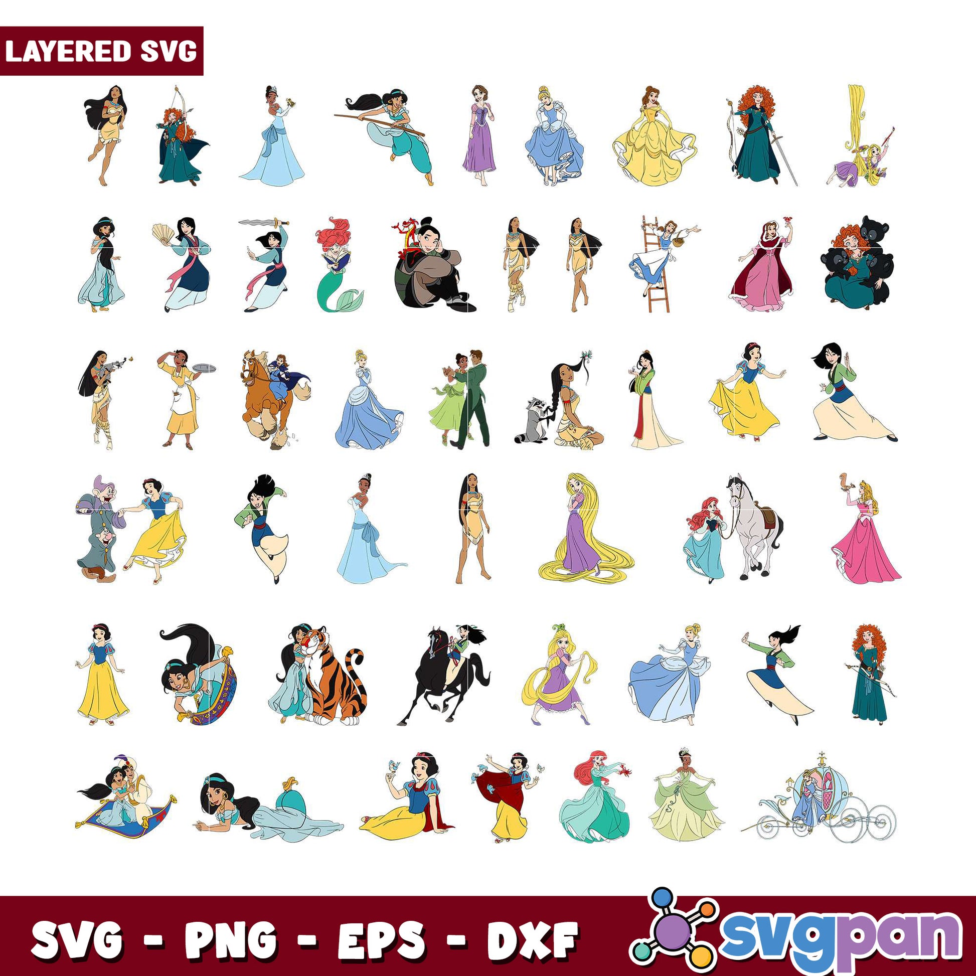 Disney Princess Layered SVG Bundle for Crafts