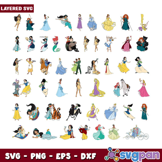Disney Princess Layered SVG Bundle for Crafts