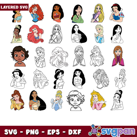 Disney Princess Layered SVG Bundle for Crafts Design