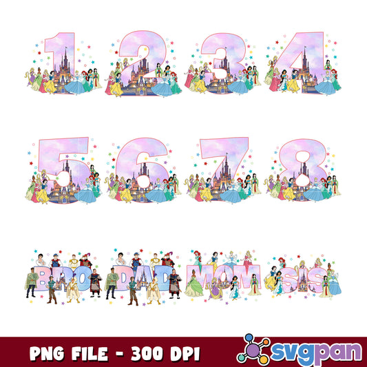 Disney Princess Numbers Family Bundle PNG