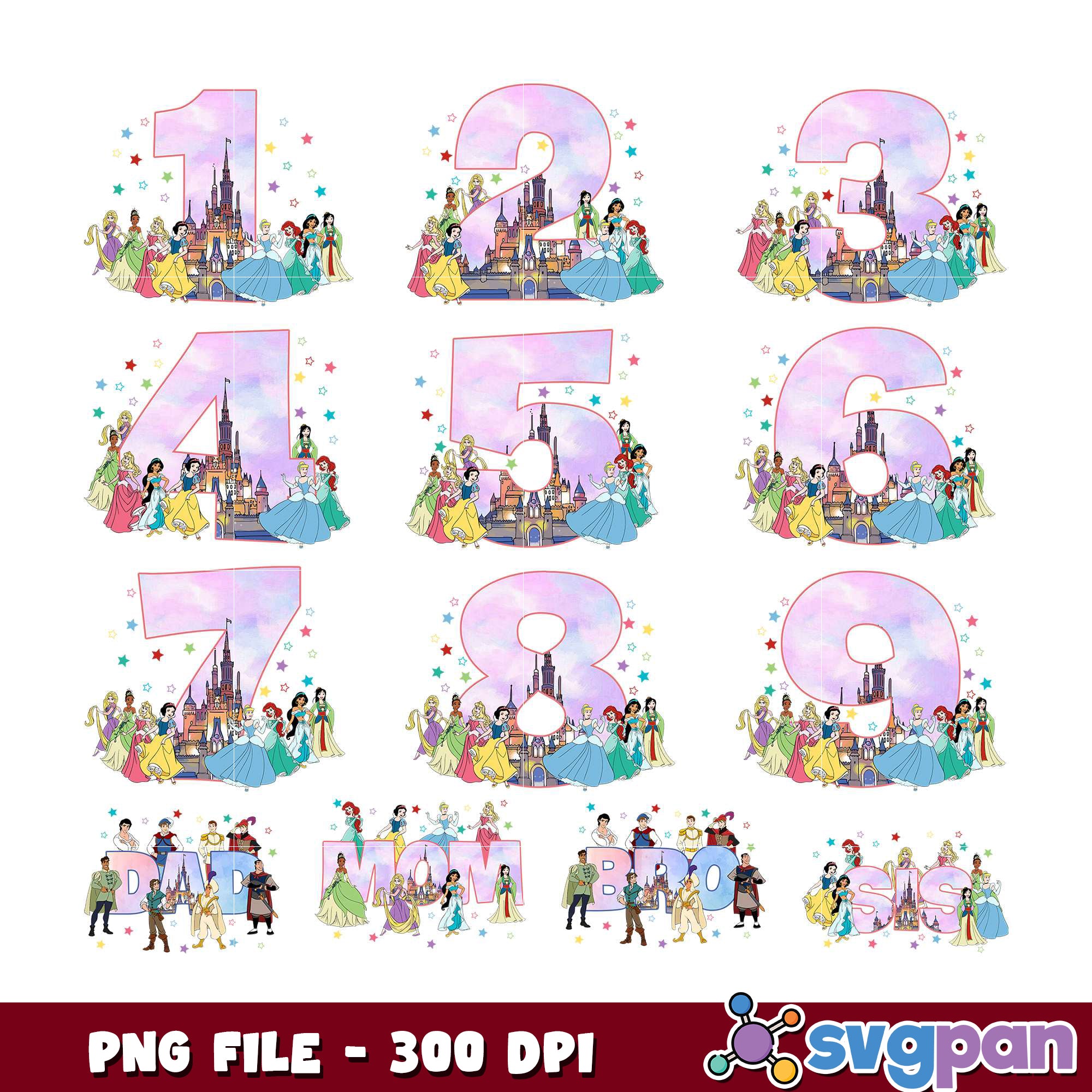 Disney Princess Numbers PNG Bundle – svgpan