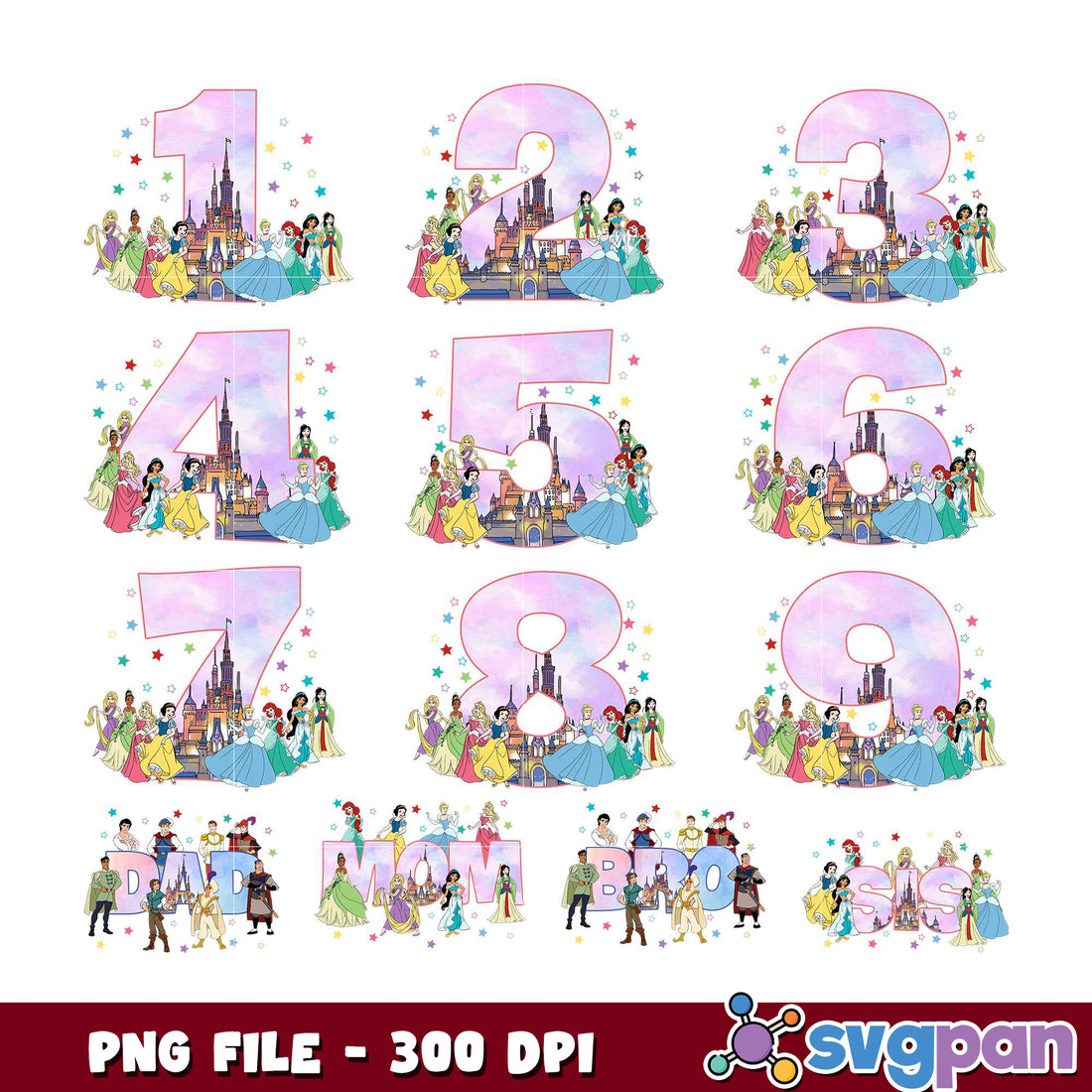 Disney Princess Numbers PNG Bundle – svgpan