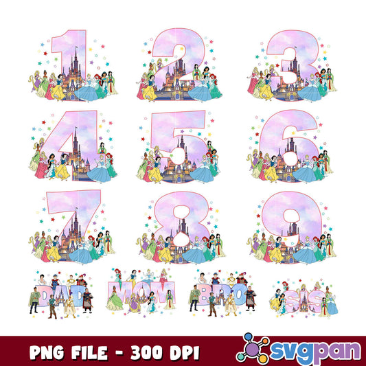 Disney Princess Numbers PNG Bundle