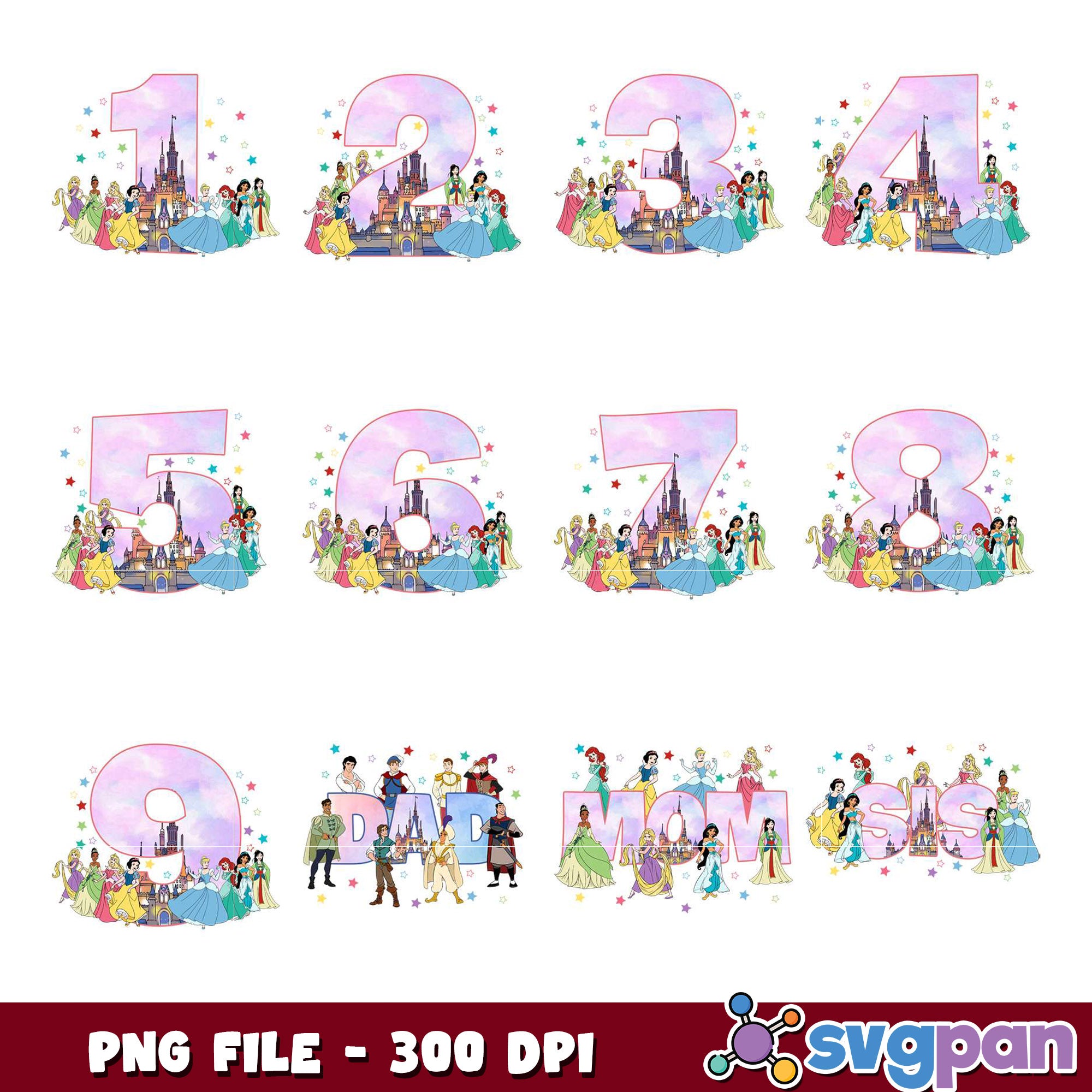 Disney Princess Numbers PNG Bundle – svgpan