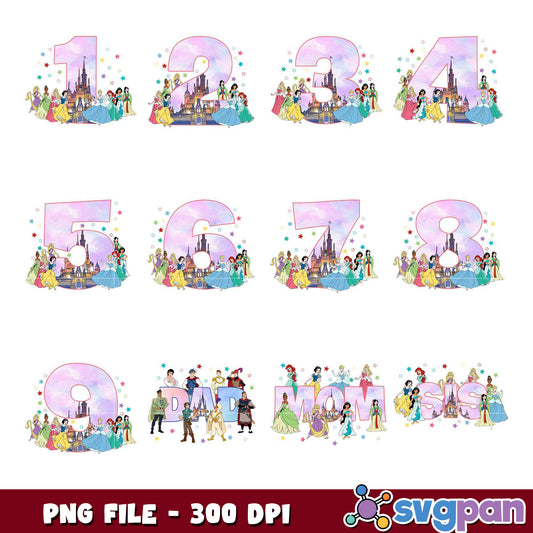 Disney Princess Numbers PNG Bundle